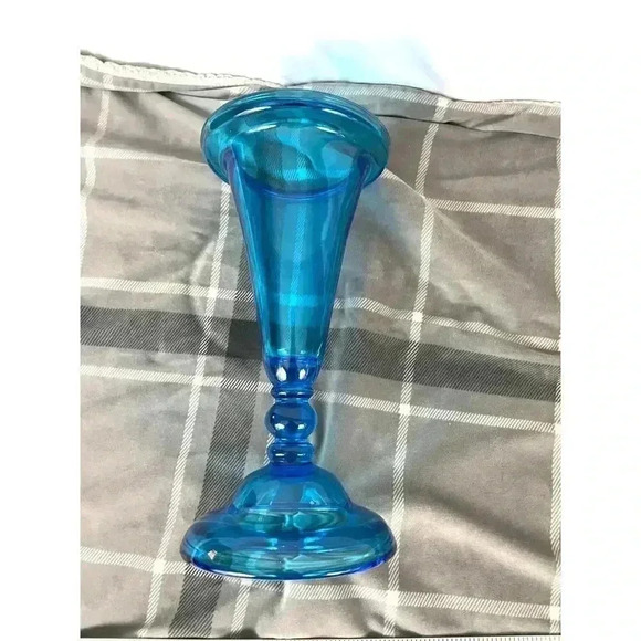 Blue Clear Pressed Glass Vase MCM Home Decor 11" Tall - Picture 2 of 11